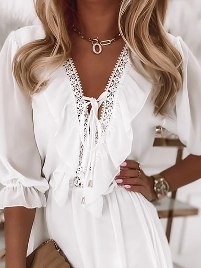 Plain Half Sleeve Chiffon Dress