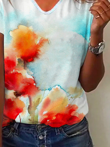 Casual V Neck Short Sleeve T-Shirt