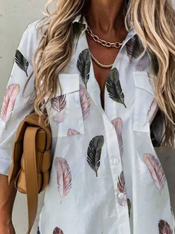 Feather Shirt Collar Long Sleeve Casual Blouse