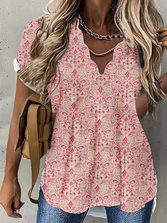 Tribal V Neck Short Sleeve Casual Top