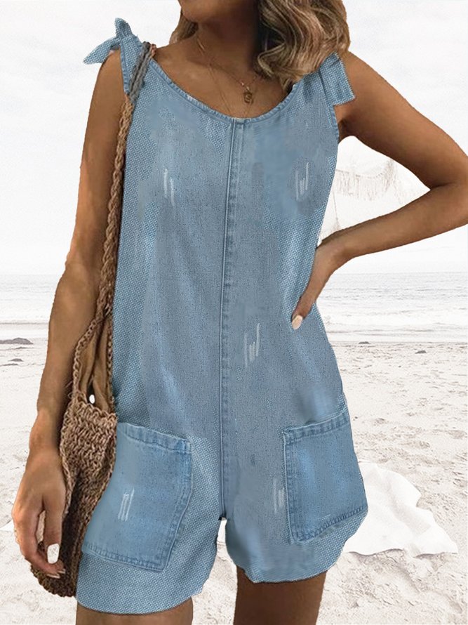Vacation Denim Solid Jumpsuit & Romper
