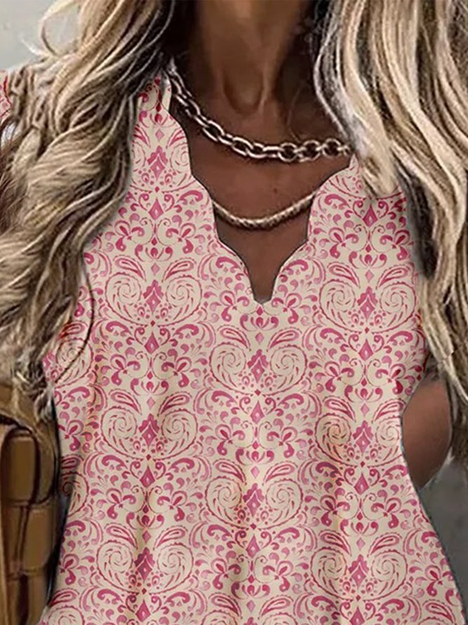 Tribal V Neck Short Sleeve Casual Top
