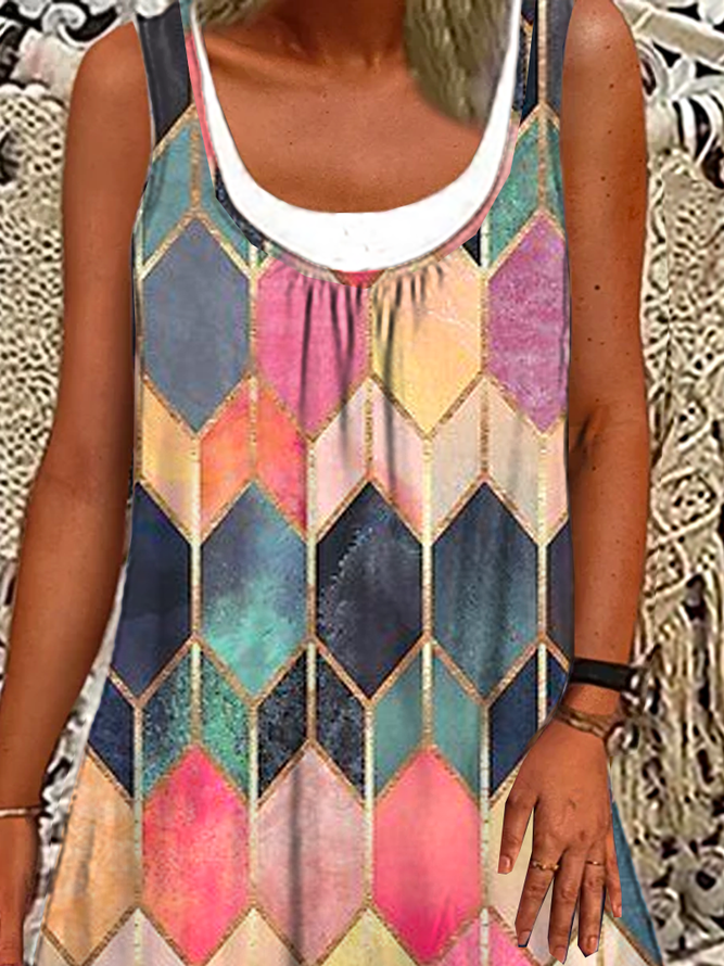 Boho Crew Neck Cotton-Blend Sleeveless Knitting Dress