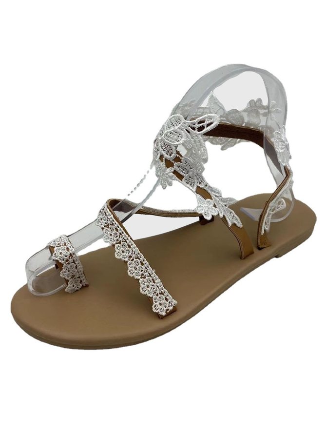 White Floral Lace Wedding Bridal Thong Sandals