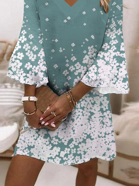 Floral Casual Short Sleeve Woven Dress