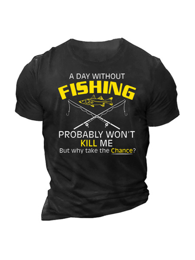 Casual Outdoor Fishing Letter Print Men's Casual Short Sleeve T-Shirt
