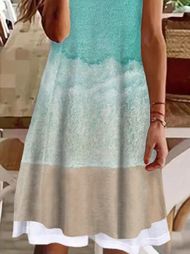 Plus size Casual Sleeveless Beach Ocean Printed Dresses