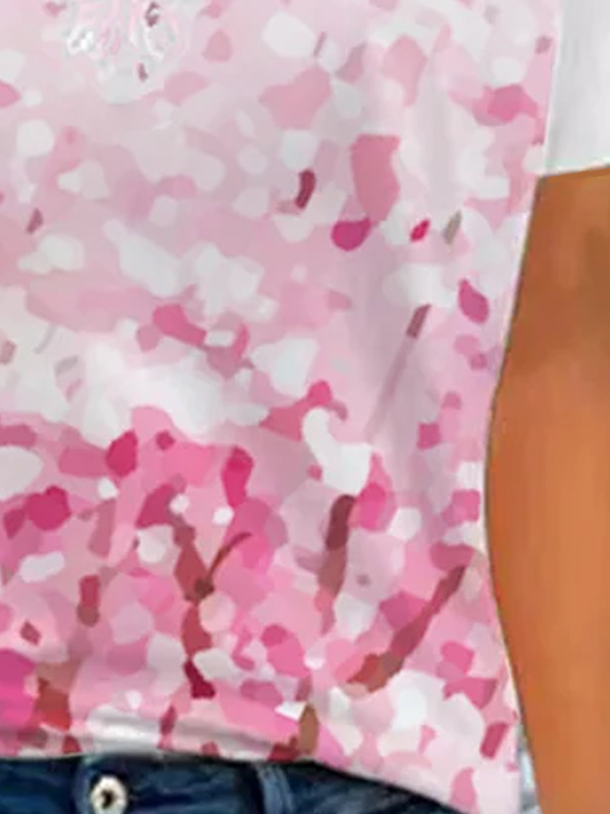 Cherry blossoms Loosen Casual V Neck Short Sleeve Pink T-Shirt