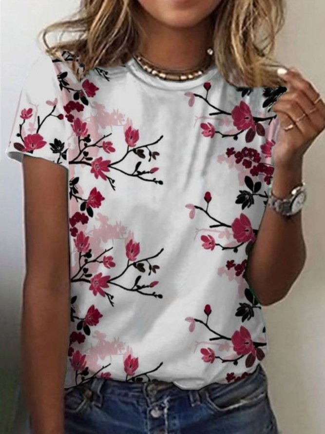 Casual Short Sleeve Round Neck Printed T-shirts
