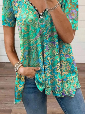 Women's Summer Pattern Style Polyester Cotton Casual Printed T-Shirts