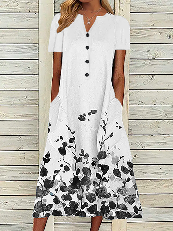 Plus size Short Sleeve Floral Casual Weaving Dress