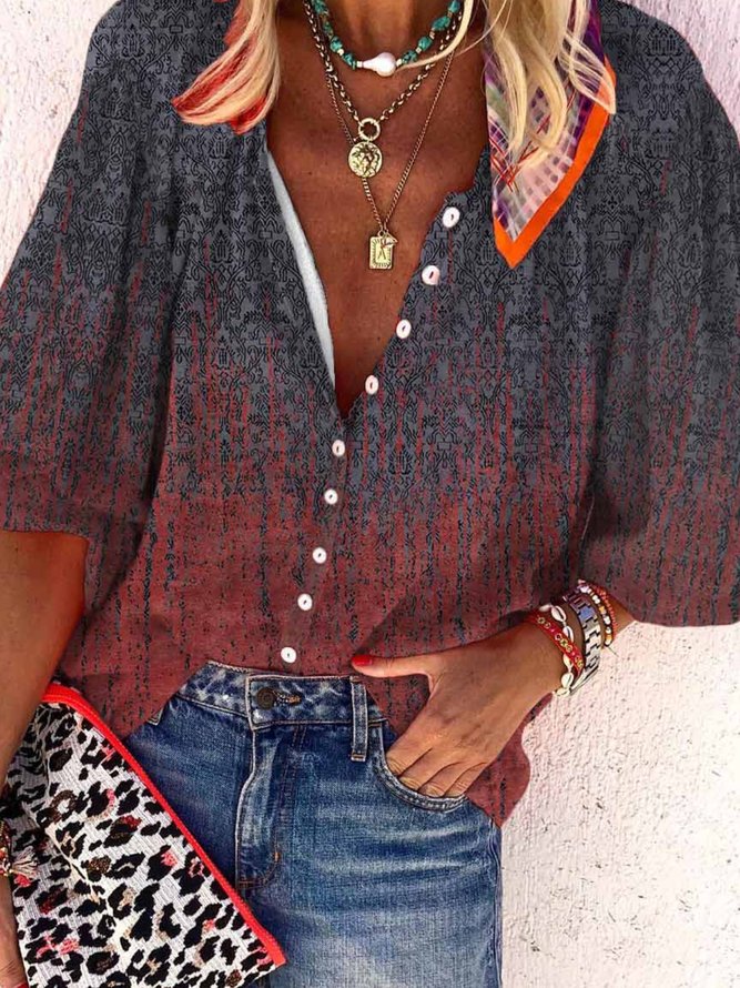 Women's Summer Tribal Vintage Half Sleeve Shirt Collar Blouse & Shirt