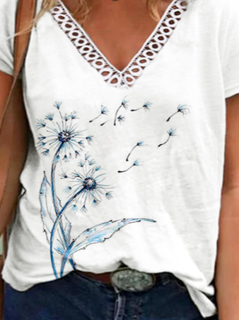 Plus size V Neck Dandelion Short Sleeve T-Shirt