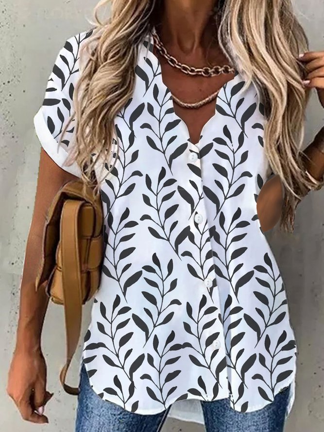 Casual Buttoned Short Sleeve Blouse