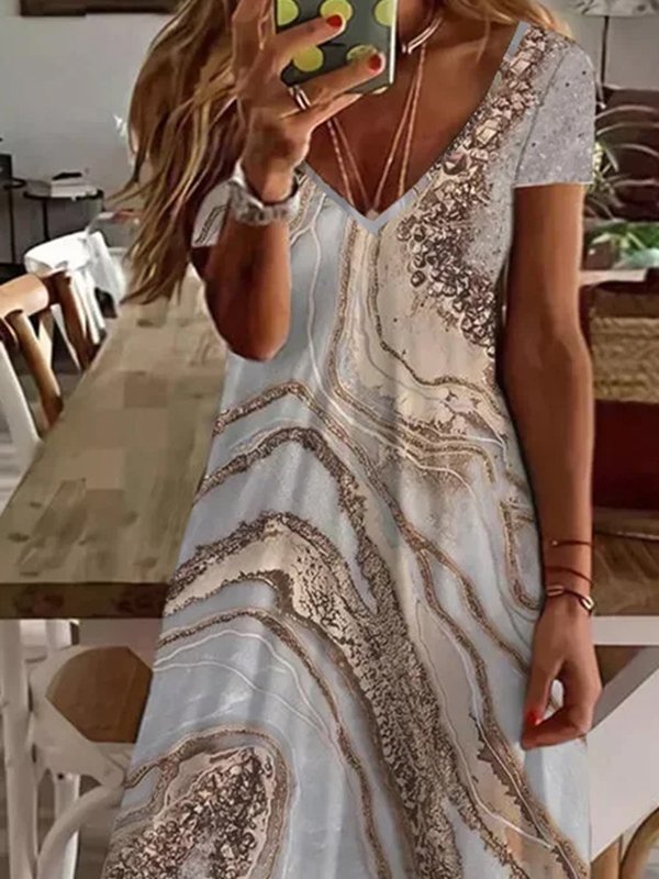 Casual Printed Short Sleeve Knit Dress