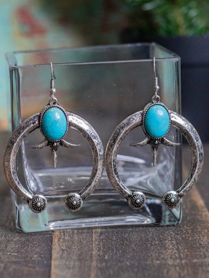Ethnic Vintage Cow Horn Shaped Turquoise Earrings