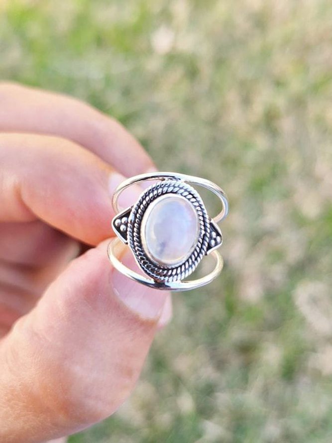 Vintage Ethnic Inlaid Moonstone Ring