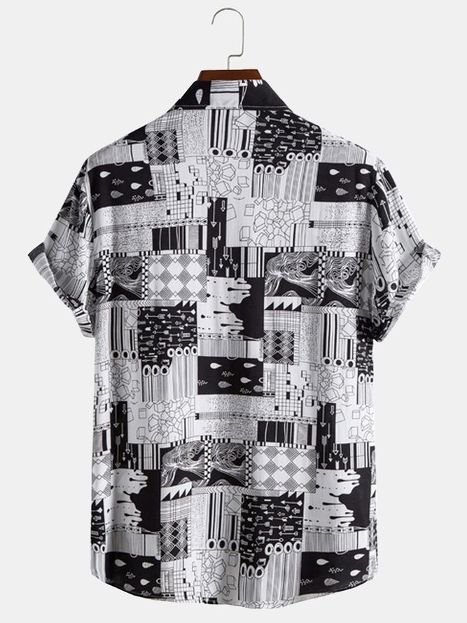 Men's Fashion Trend Comfortable Cotton Print Short Sleeve Shirt