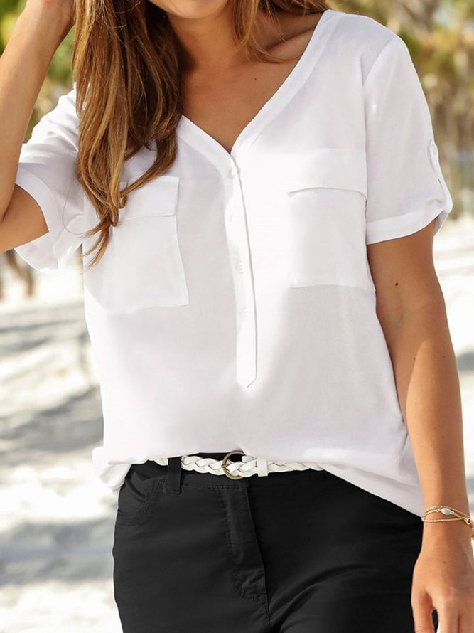 Buttoned Casual Short Sleeve Tops