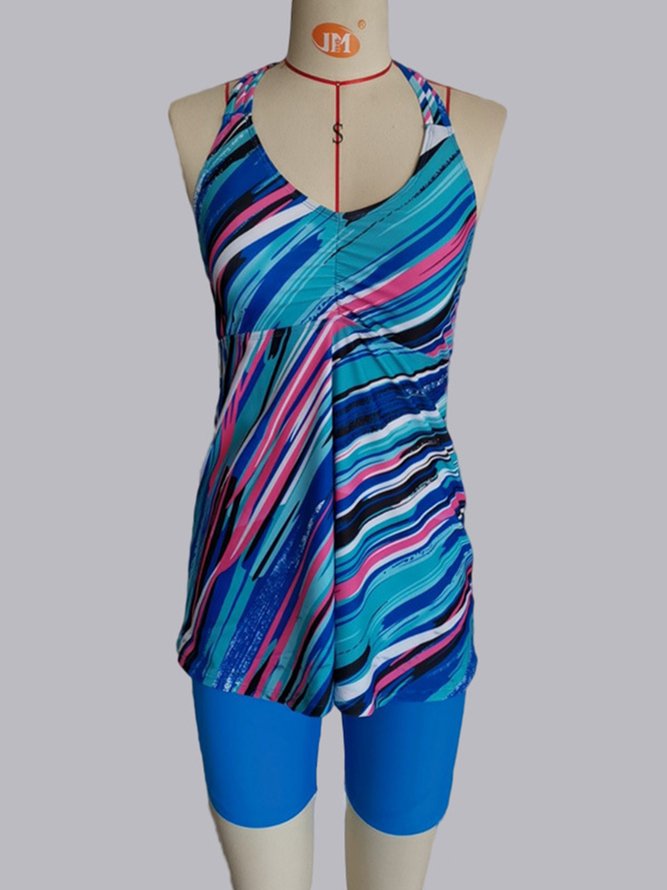 Diagonal Print Boxer Tankini Swimsuit