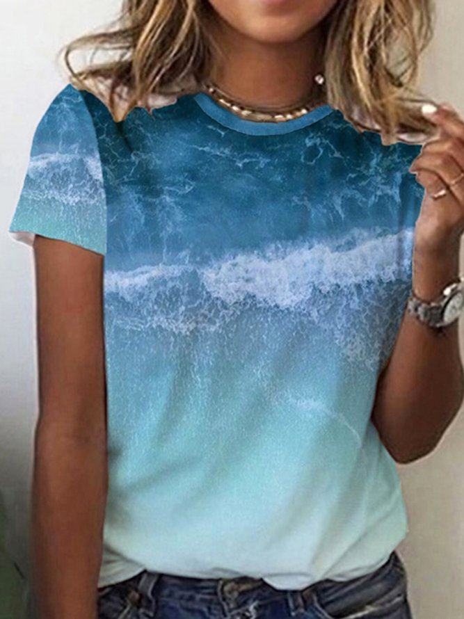 Casual Sea Printed Short Sleeve Loosen T-Shirt