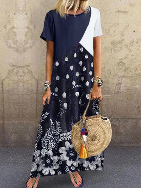 Floral Casual Short Sleeve Knit Dress