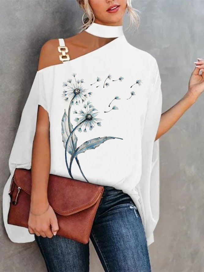 Casual Dandelion Short Sleeve Round Neck Printed Tops T-shirts