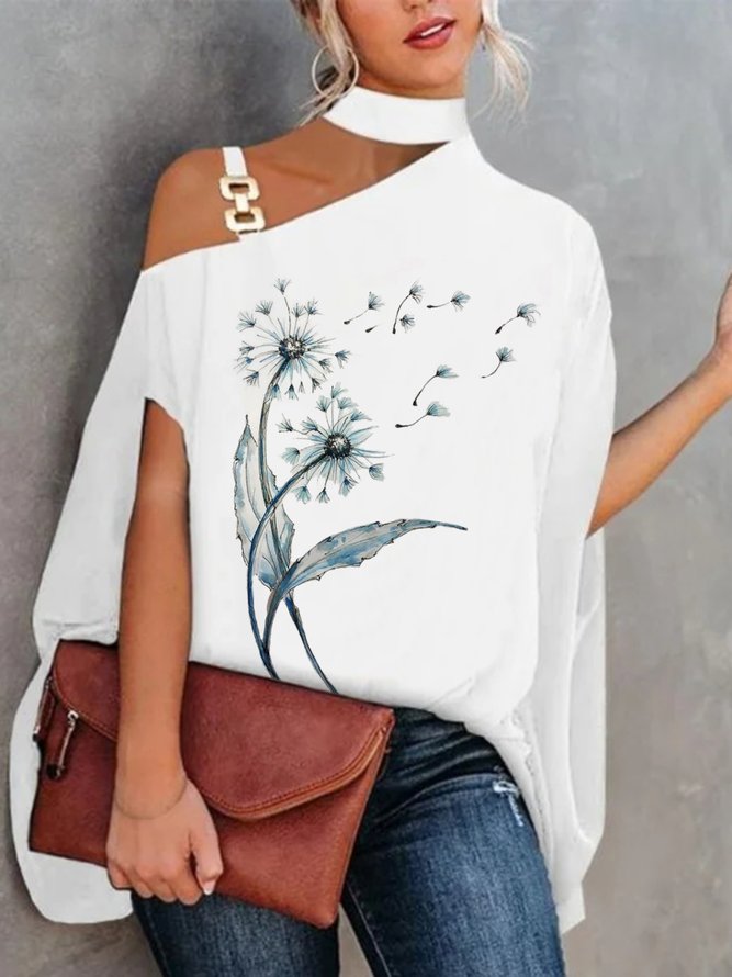 Casual Dandelion Short Sleeve Round Neck Printed Top T-shirt
