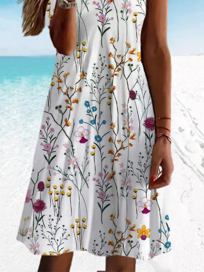 Casual Floral V Neck Short Sleeve Knit Dress