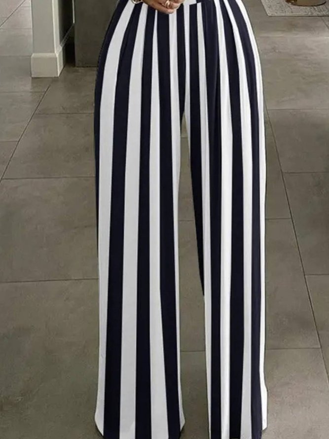 Striped Print Off Shoulder Wide Leg Jumpsuits