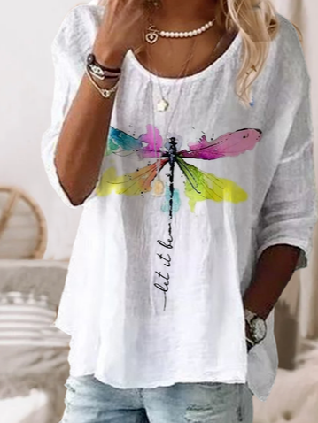 Casual Dragonfly Short Sleeve Top