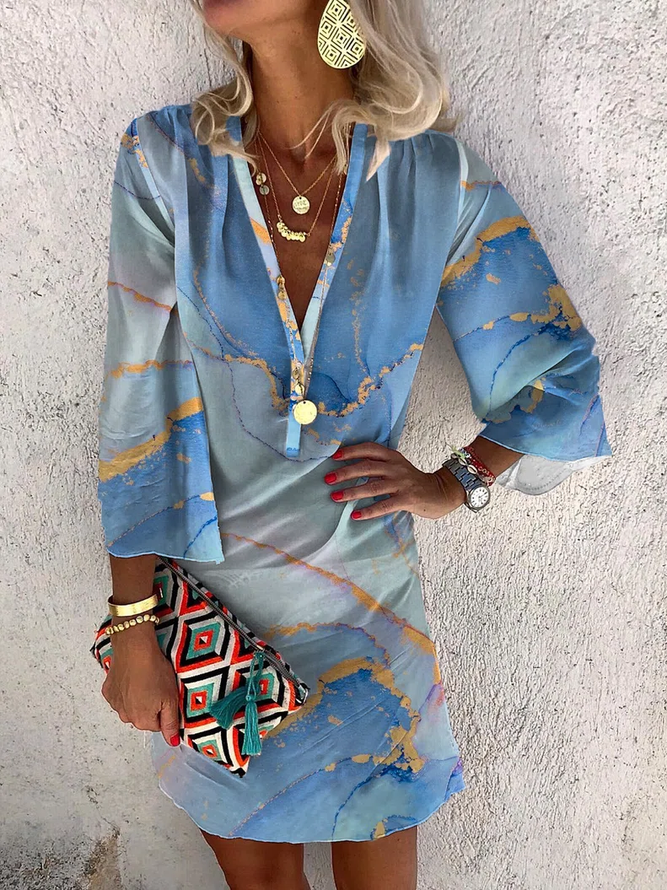 Abstract Loosen Casual Long Sleeve Woven Dress