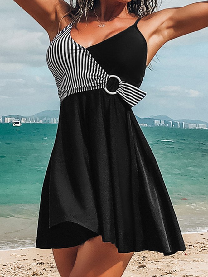 Geometric Conservative Thin Belly Cover Skirt Tankini