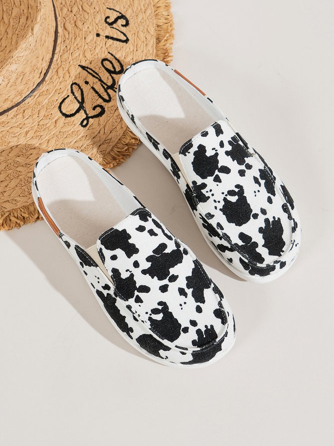 Cow Print Leopard Print Solid Color Slip-On Casual Canvas Mules