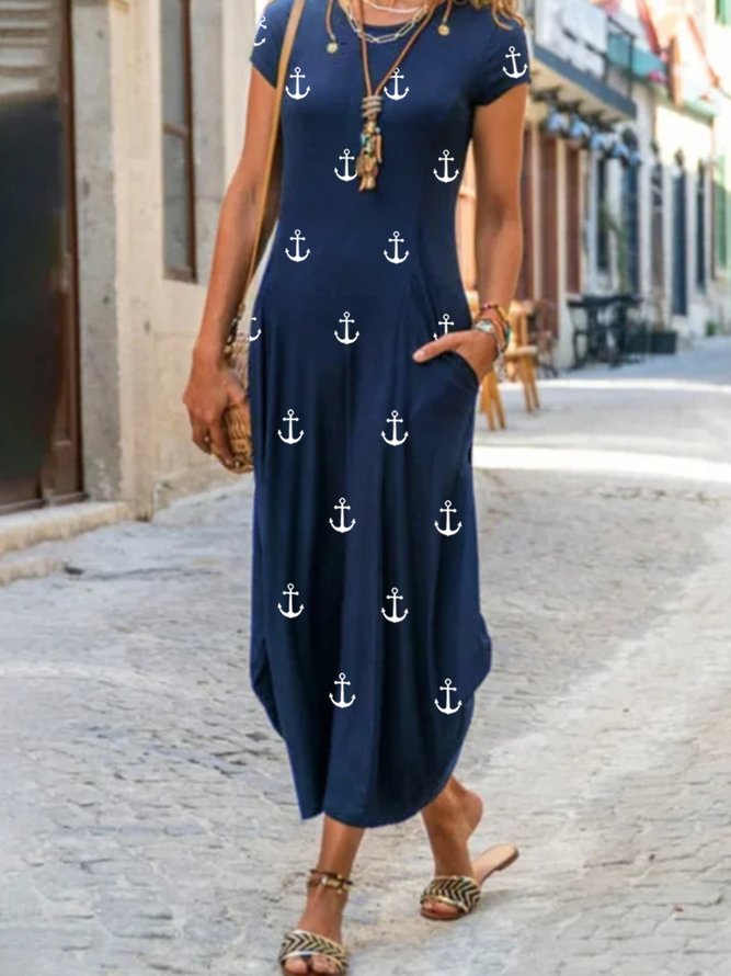Casual Short Sleeve Round Neck Printed Dress