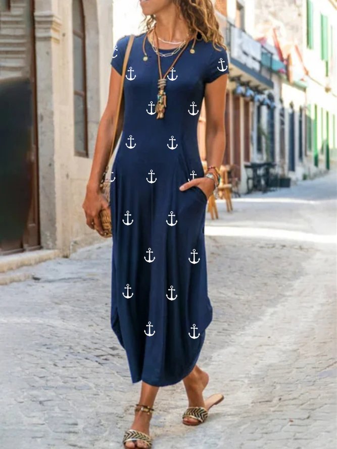 Casual Short Sleeve Round Neck Printed Dress