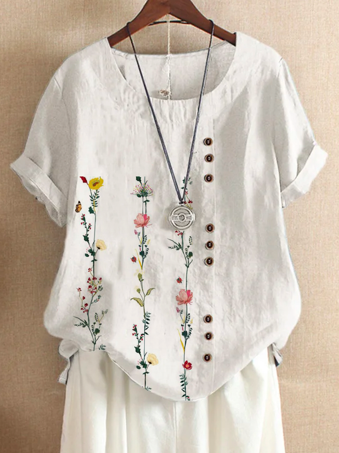 Plus size Floral Casual Short Sleeve Tops