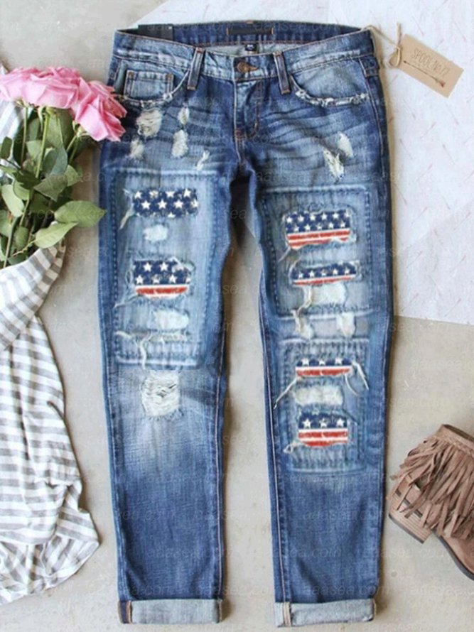 America Flag Pockets Regular Fit Independence Day Jeans