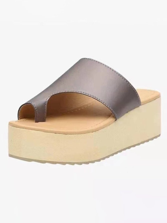Solid Color Casual Platform Thong Slippers