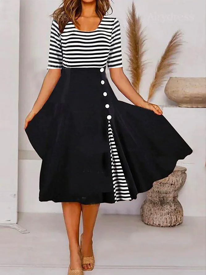 Plus size Striped Half Sleeve Casual Dress
