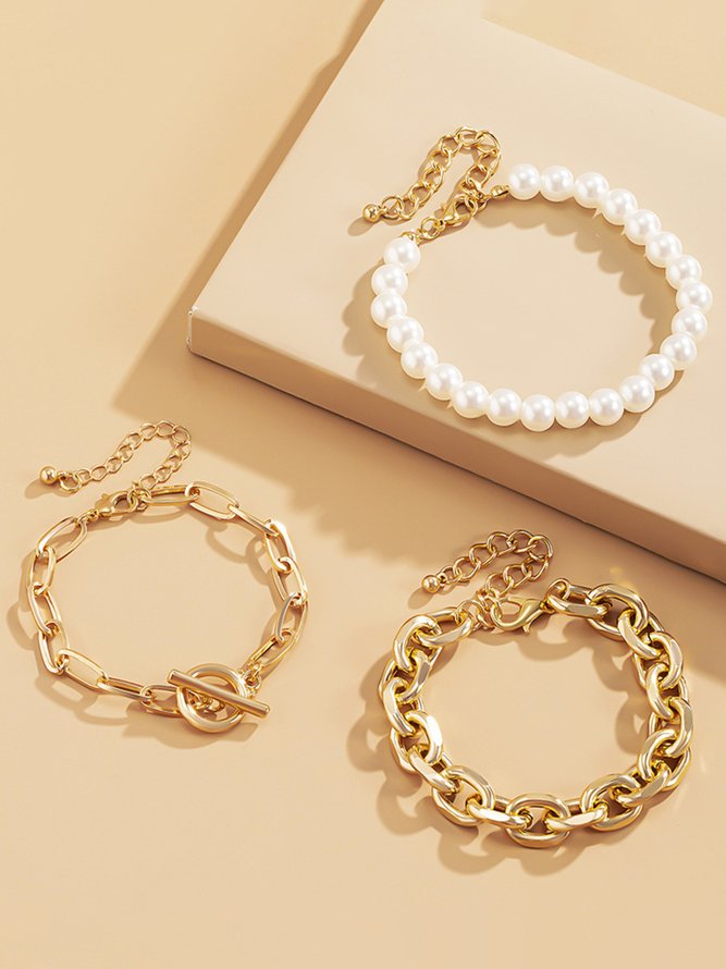 3Pcs Retro Style Pearl Chain Multilayer Bracelet Set