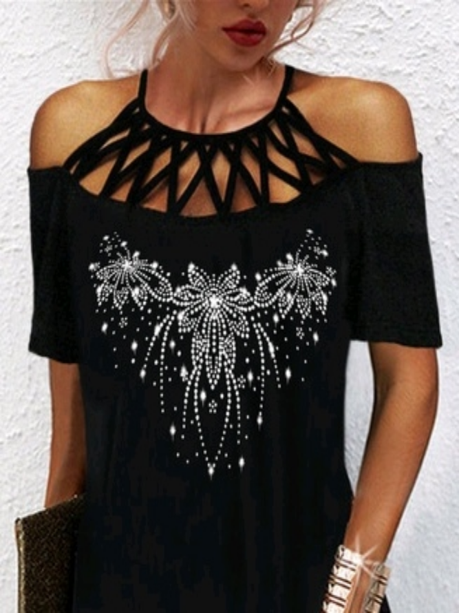 Geometric Crew Neck Short Sleeve Casual Dress