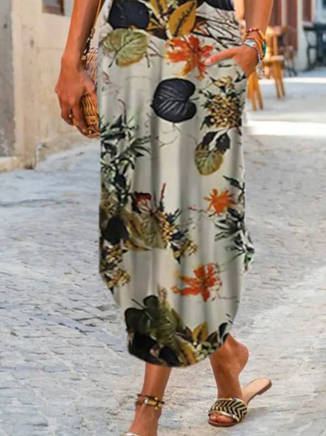 Casual Floral Round Neck Short Sleeve Dress