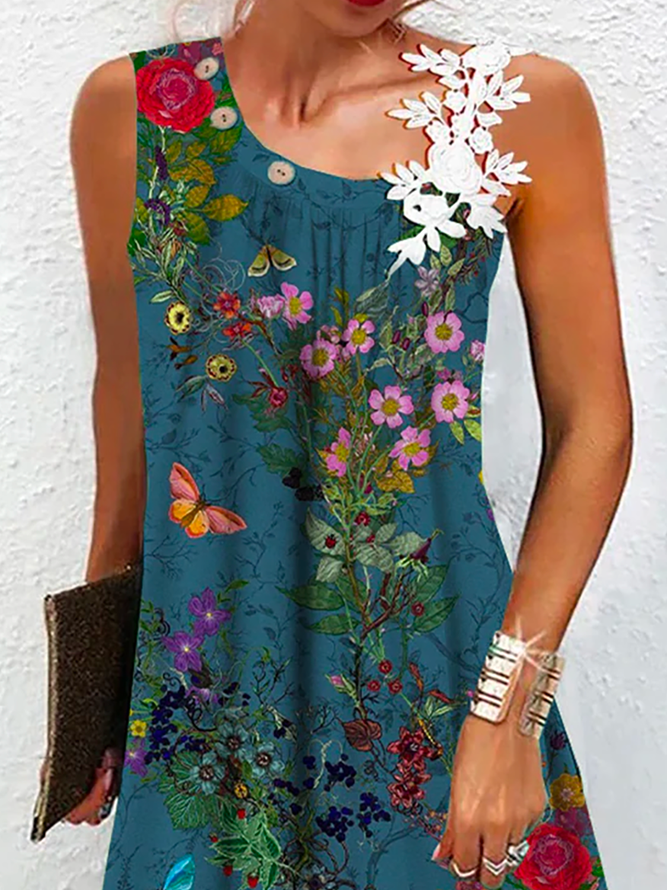 Floral Printed Casual Sleeveless Dresses