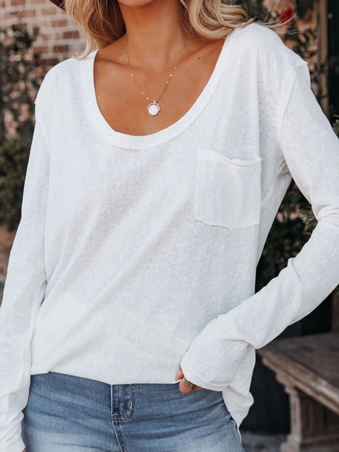 Casual Long Sleeve Round Neck Plus Size Tops T-shirts