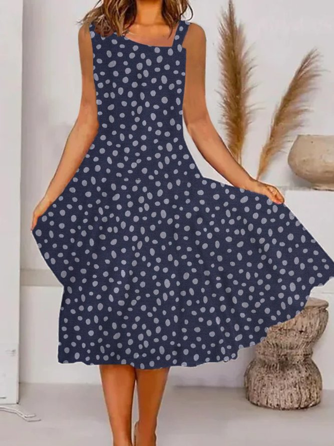 Casual Polka Dots Sleeveless Plus Size Printed Dress