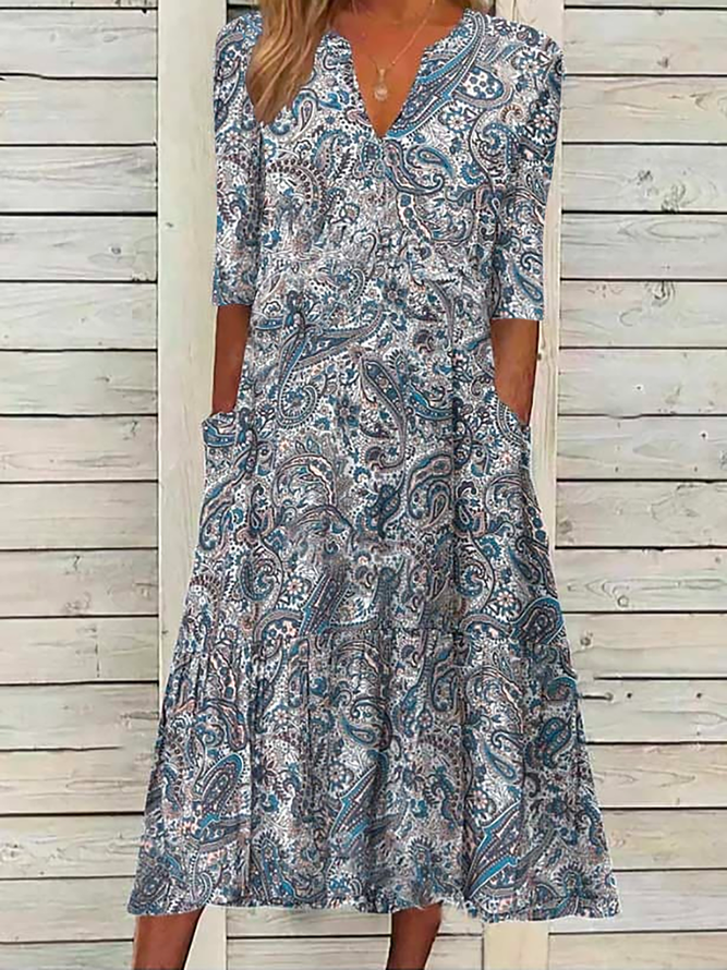 Plus size Boho Short Sleeve Printed Dress zolucky