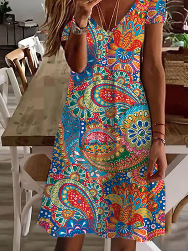Tribal Casual Short Sleeve Knit Dress