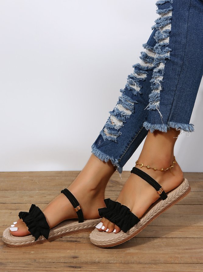 Crinkled Woven Sole Soft Sandals