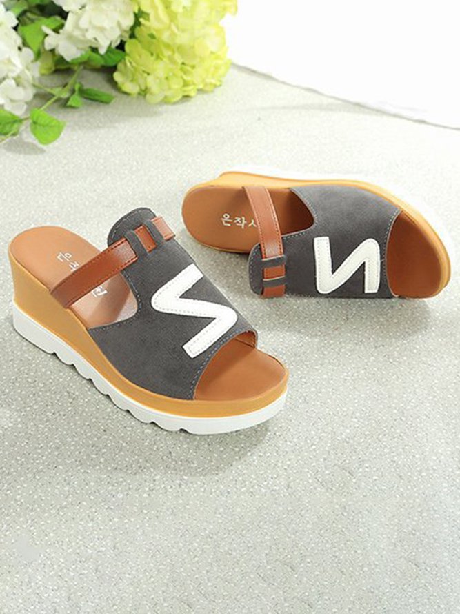 Z Letter Contrasting Color Casual Wedge Sandals